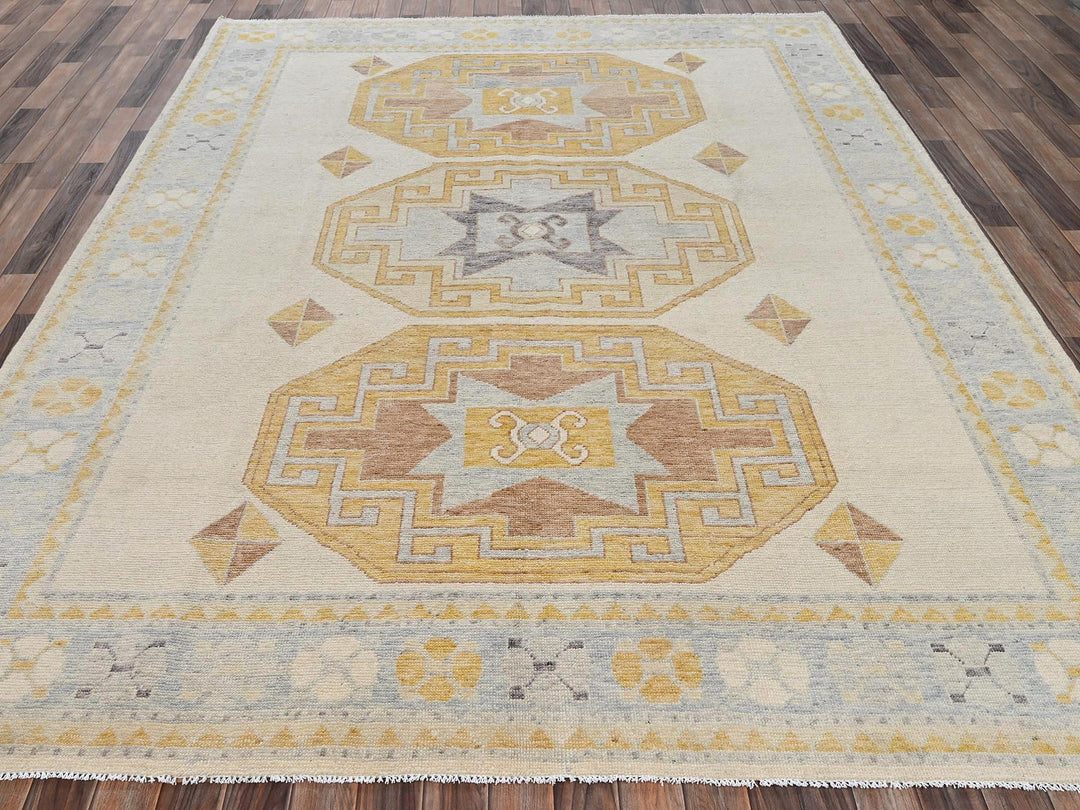 7'11" x 10'2" New Hand Knotted Ivory Wool Rectangle Oriental Rug - MOA1022706