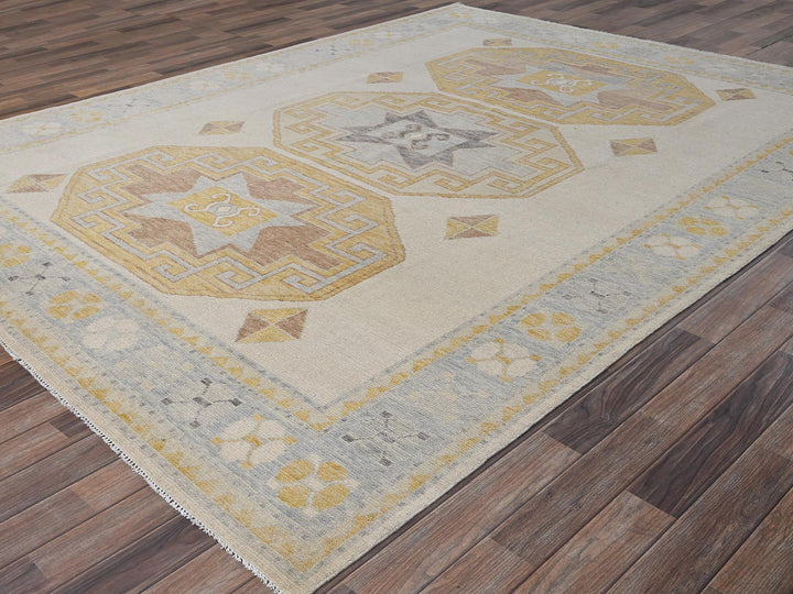 7'11" x 10'2" New Hand Knotted Ivory Wool Rectangle Oriental Rug - MOA1022706