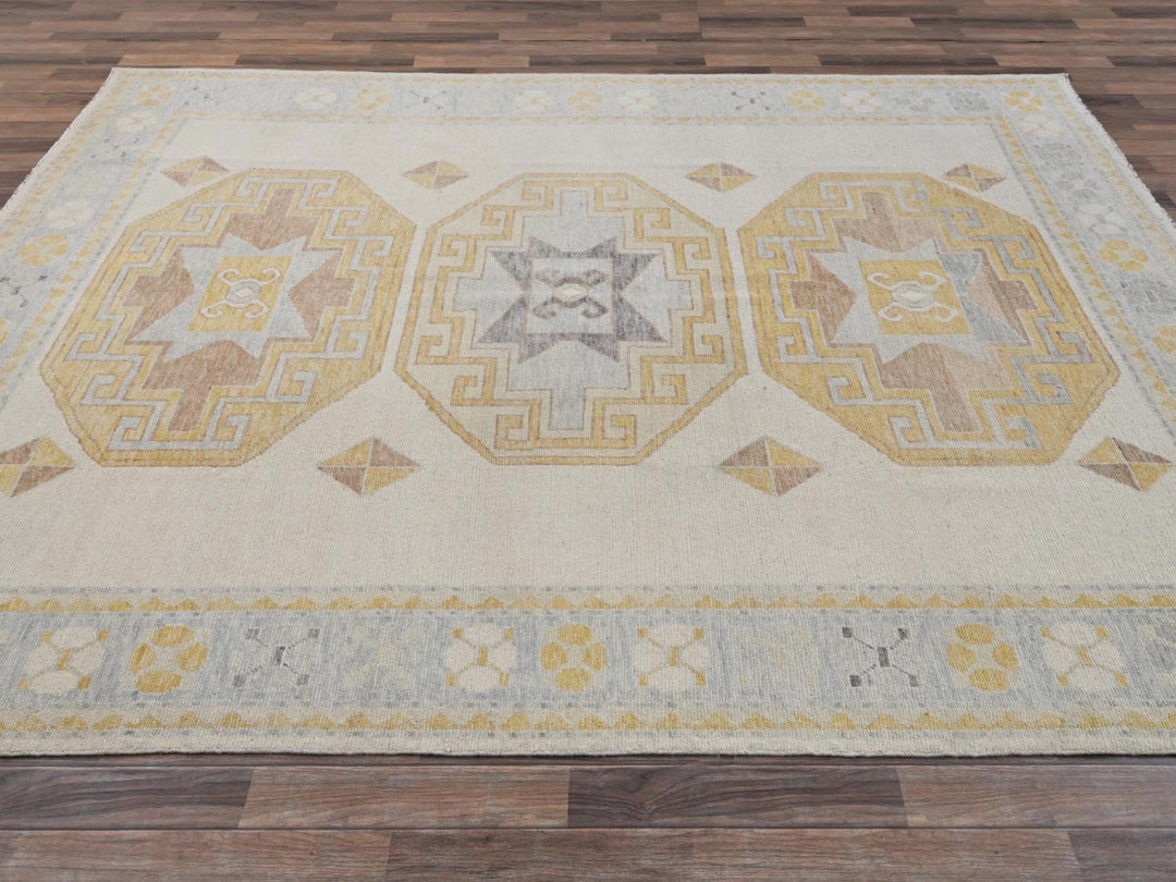 7'11" x 10'2" New Hand Knotted Ivory Wool Rectangle Oriental Rug - MOA1022706