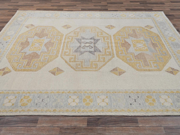 7'11" x 10'2" New Hand Knotted Ivory Wool Rectangle Oriental Rug - MOA1022706