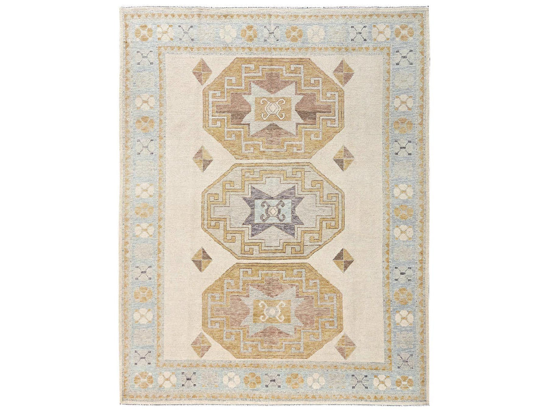 7'11" x 10'3" New Hand Knotted Ivory Wool Rectangle Oriental Rug - MOA1022707