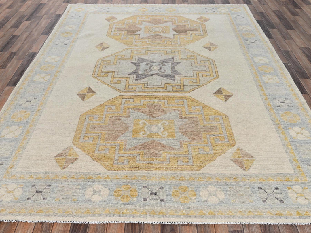 7'11" x 10'3" New Hand Knotted Ivory Wool Rectangle Oriental Rug - MOA1022707
