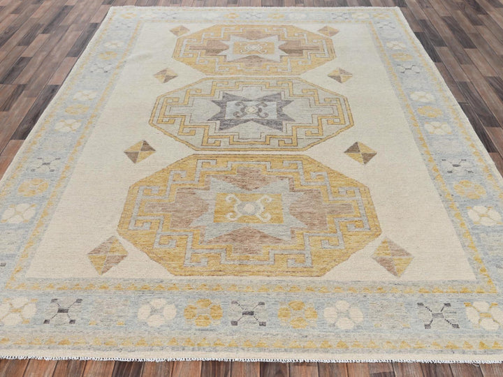 7'11" x 10'3" New Hand Knotted Ivory Wool Rectangle Oriental Rug - MOA1022707
