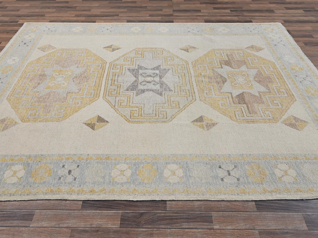 7'11" x 10'3" New Hand Knotted Ivory Wool Rectangle Oriental Rug - MOA1022707