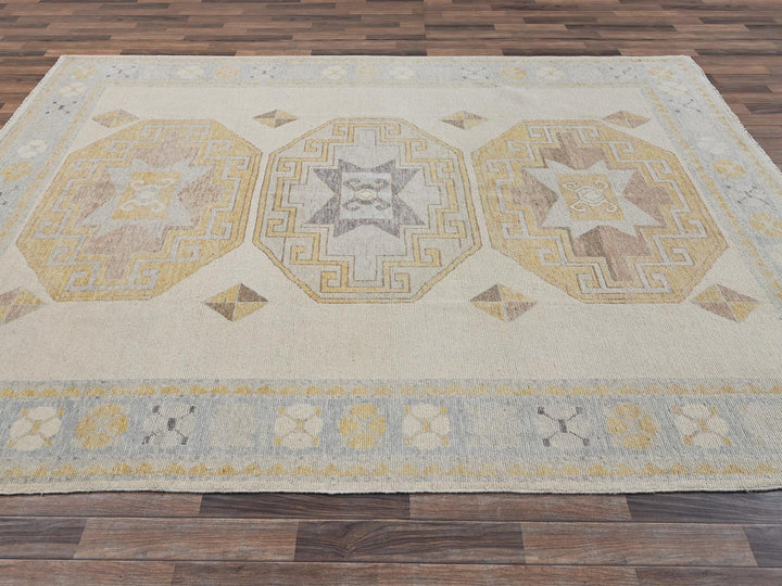 7'11" x 10'3" New Hand Knotted Ivory Wool Rectangle Oriental Rug - MOA1022707