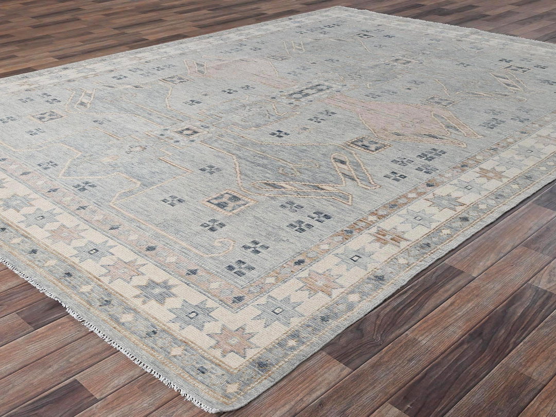7'8" x 10'7" New Hand Knotted Blue Wool Rectangle Oriental Rug - MOA1022708