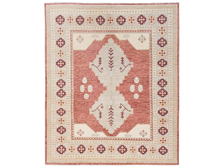 7'9" x 9'6" New Hand Knotted Red Wool Rectangle Oriental Rug - MOA1022709