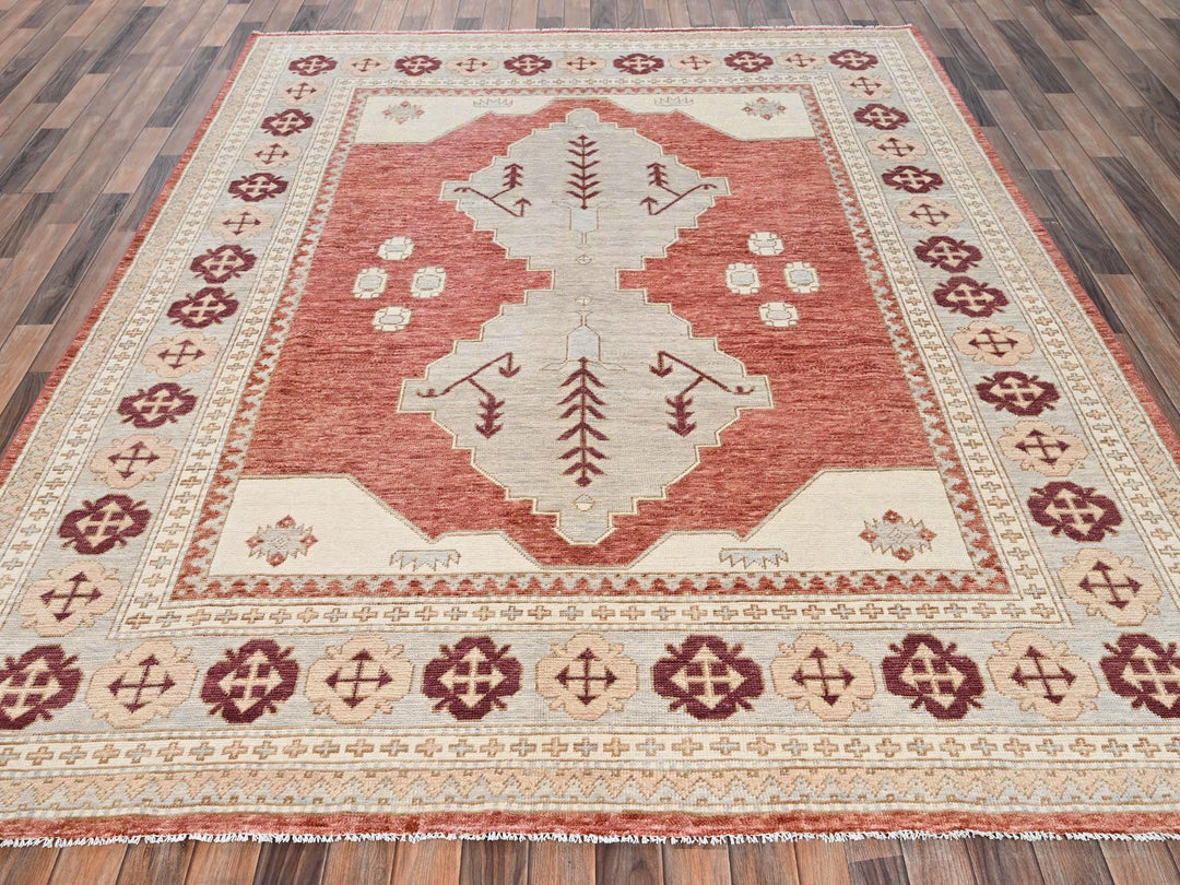 7'9" x 9'6" New Hand Knotted Red Wool Rectangle Oriental Rug - MOA1022709