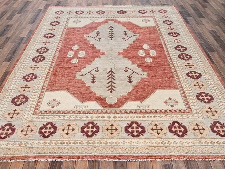 7'9" x 9'6" New Hand Knotted Red Wool Rectangle Oriental Rug - MOA1022709