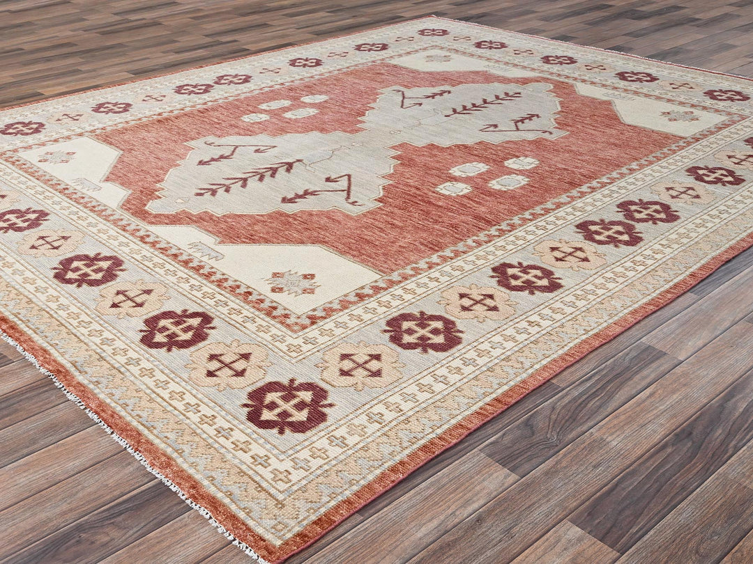 7'9" x 9'6" New Hand Knotted Red Wool Rectangle Oriental Rug - MOA1022709