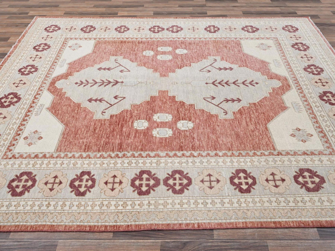 7'9" x 9'6" New Hand Knotted Red Wool Rectangle Oriental Rug - MOA1022709