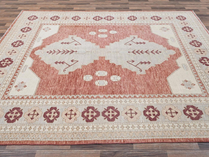 7'9" x 9'6" New Hand Knotted Red Wool Rectangle Oriental Rug - MOA1022709