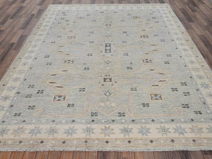 7'11" x 9'9" New Hand Knotted Grey Wool Rectangle Oriental Rug - MOA1022710