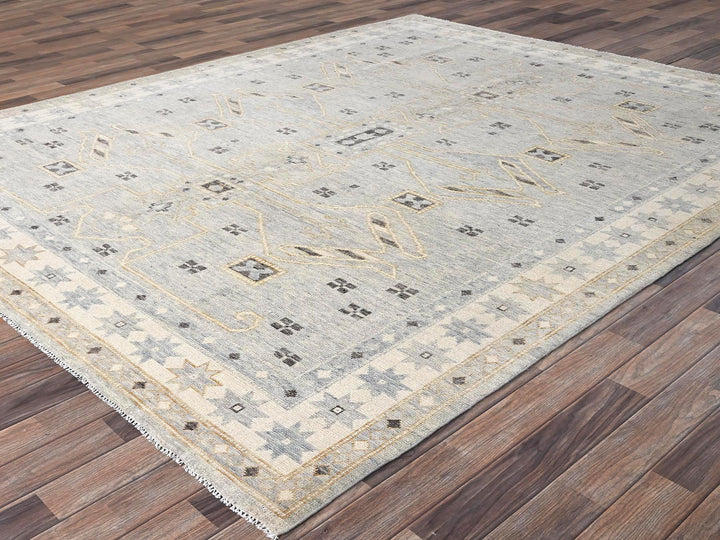 7'11" x 9'9" New Hand Knotted Grey Wool Rectangle Oriental Rug - MOA1022710