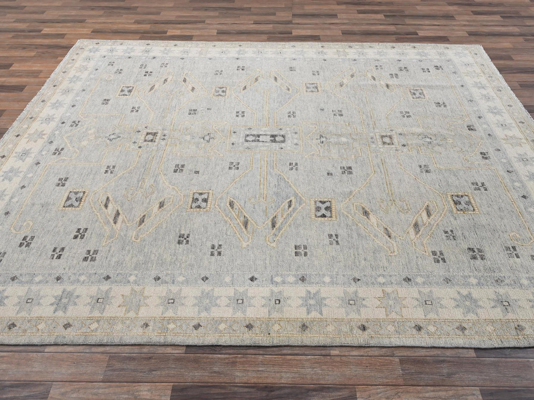 7'11" x 9'9" New Hand Knotted Grey Wool Rectangle Oriental Rug - MOA1022710