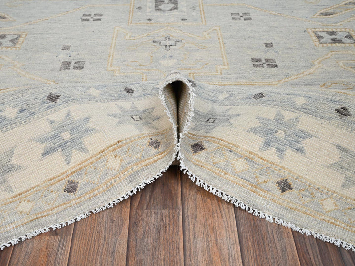 7'11" x 9'9" New Hand Knotted Grey Wool Rectangle Oriental Rug - MOA1022710