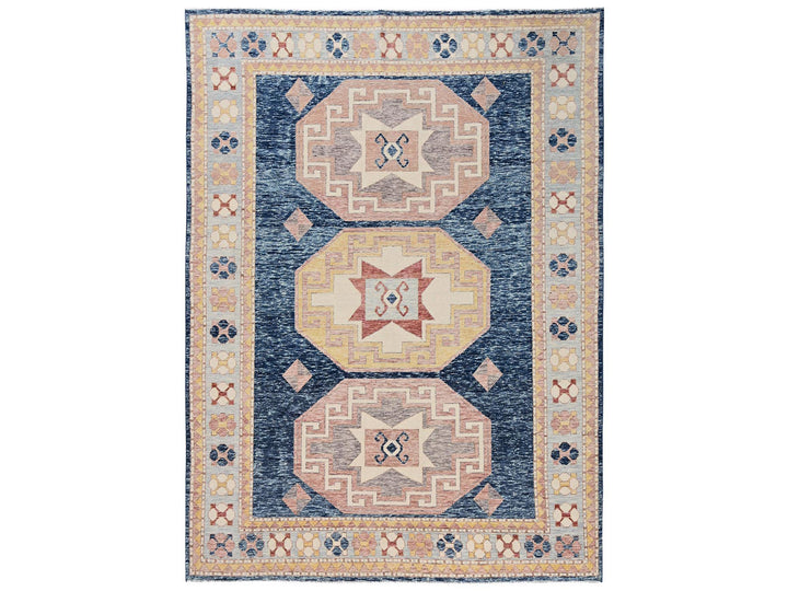 8'8" x 11'9" New Hand Knotted Blue Wool Rectangle Oriental Rug - MOA1022711