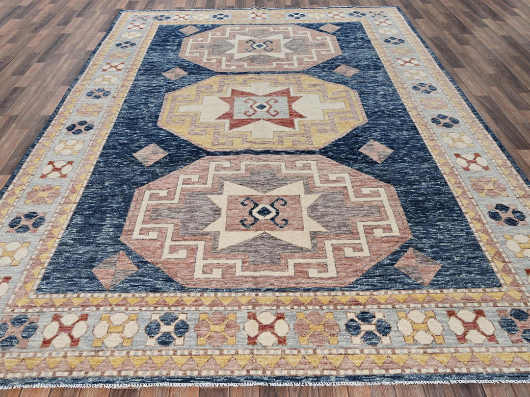 8'8" x 11'9" New Hand Knotted Blue Wool Rectangle Oriental Rug - MOA1022711