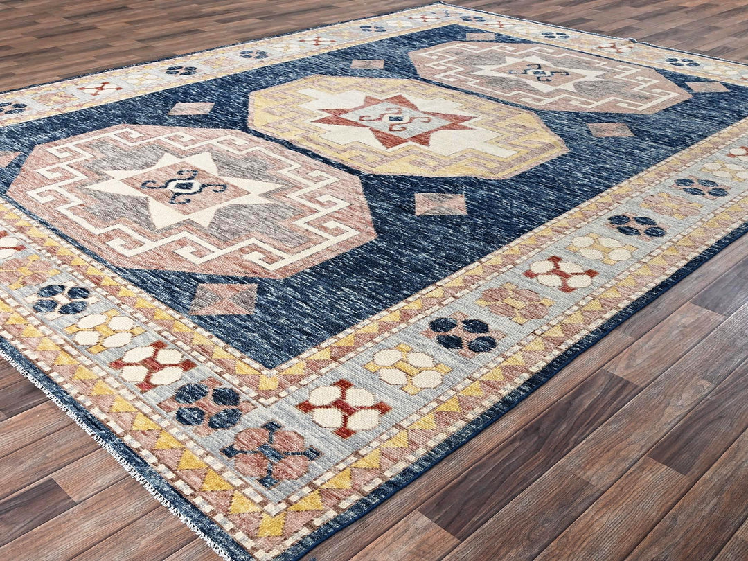 8'8" x 11'9" New Hand Knotted Blue Wool Rectangle Oriental Rug - MOA1022711