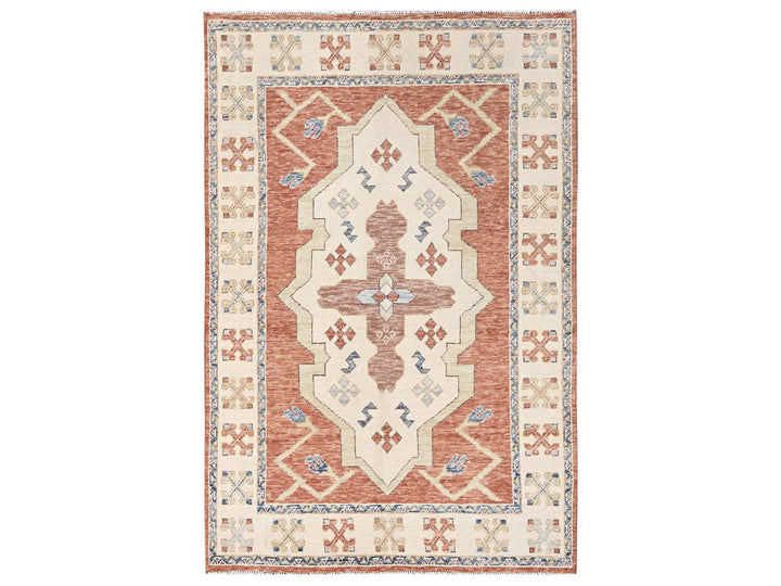 4'10" x 7'4" New Hand Knotted Orange Wool Rectangle Oriental Rug - MOA1022715