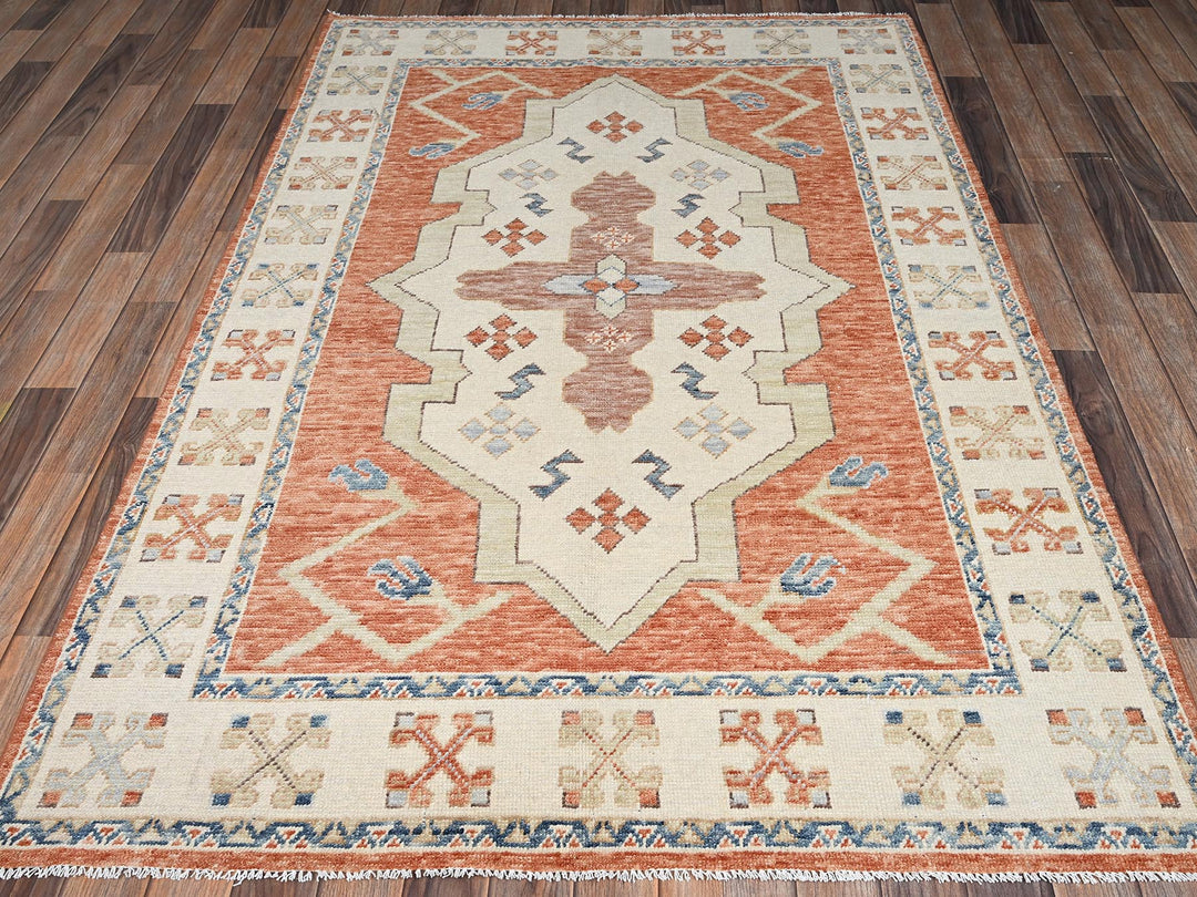 4'10" x 7'4" New Hand Knotted Orange Wool Rectangle Oriental Rug - MOA1022715