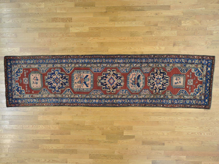 3'7" x 14'2" Vintage Hand Knotted Red Wool Runner Oriental Rug - MOA10227175