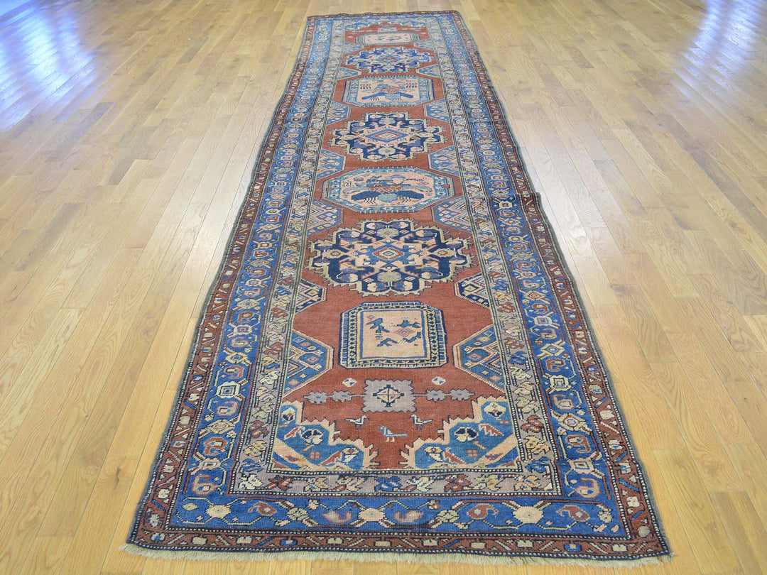 3'7" x 14'2" Vintage Hand Knotted Red Wool Runner Oriental Rug - MOA10227175