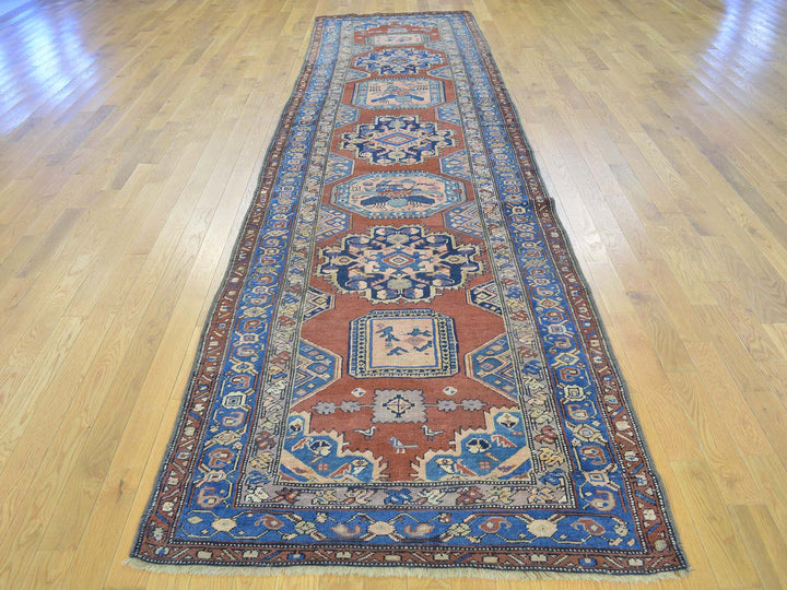 3'7" x 14'2" Vintage Hand Knotted Red Wool Runner Oriental Rug - MOA10227175