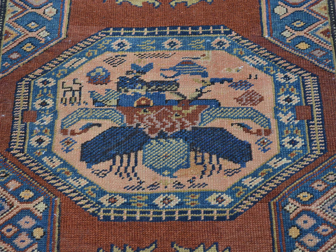 3'7" x 14'2" Vintage Hand Knotted Red Wool Runner Oriental Rug - MOA10227175