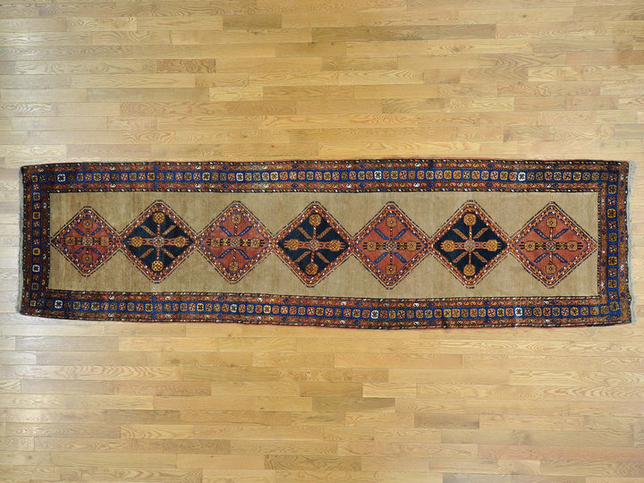 3'9" x 14'4" Vintage Hand Knotted Brown Wool Runner Oriental Rug - MOA10227177