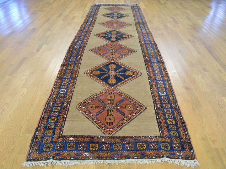 3'9" x 14'4" Vintage Hand Knotted Brown Wool Runner Oriental Rug - MOA10227177