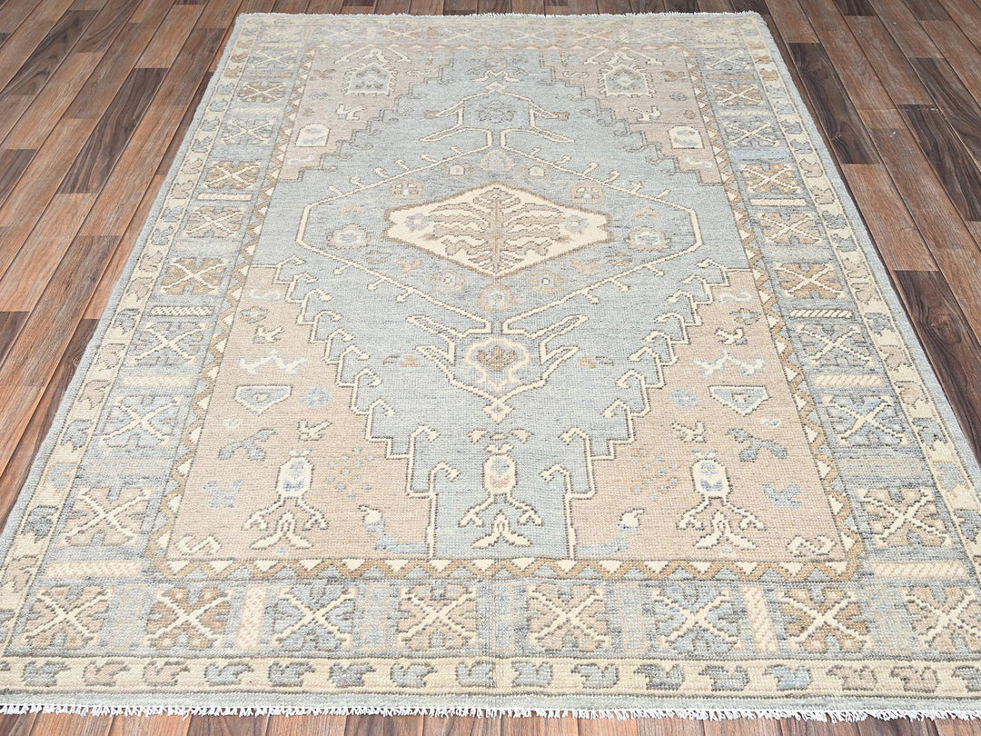 4'9" x 6'9" New Hand Knotted Grey Wool Rectangle Oriental Rug - MOA1022718