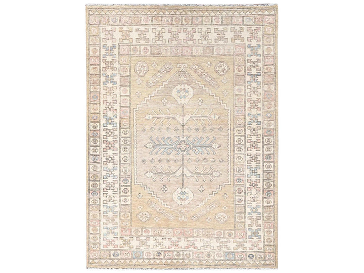 4'10" x 6'10" New Hand Knotted Yellow Wool Rectangle Oriental Rug - MOA1022719