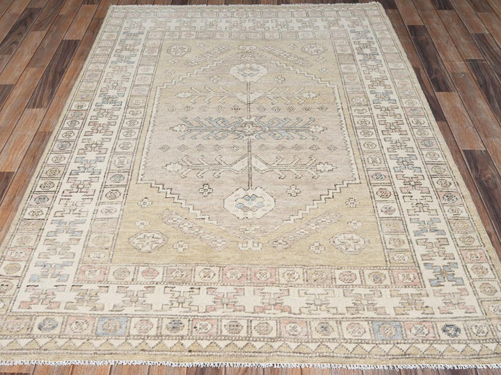 4'10" x 6'10" New Hand Knotted Yellow Wool Rectangle Oriental Rug - MOA1022719