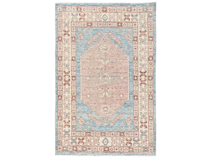 3'11" x 5'11" New Hand Knotted Blue Wool Rectangle Oriental Rug - MOA1022726