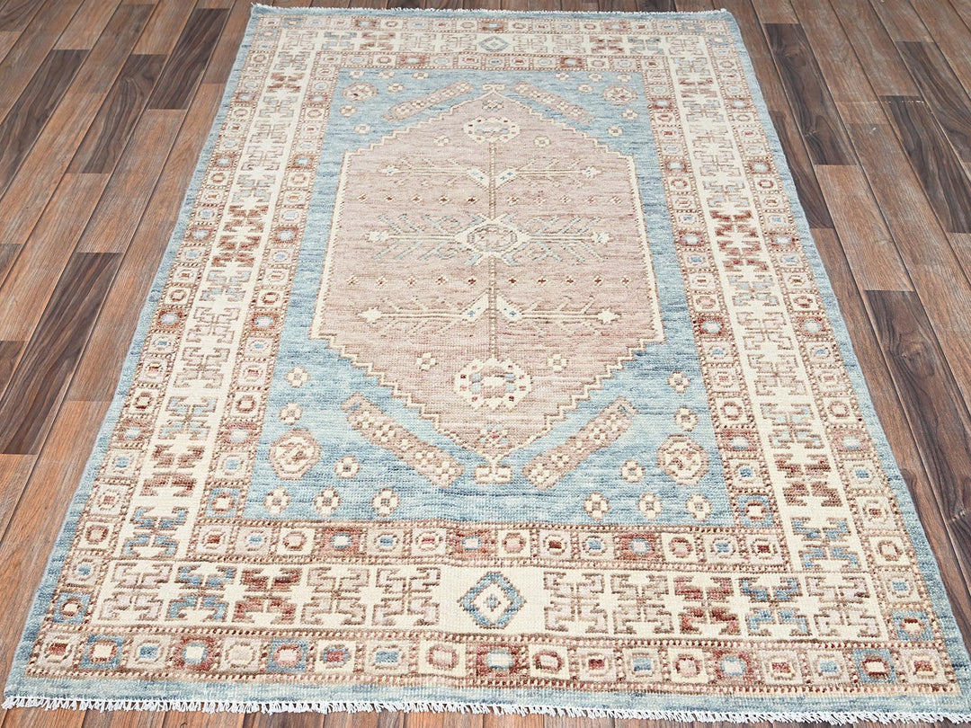 3'11" x 5'11" New Hand Knotted Blue Wool Rectangle Oriental Rug - MOA1022726