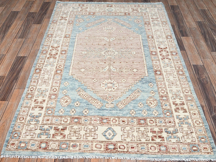 3'11" x 5'11" New Hand Knotted Blue Wool Rectangle Oriental Rug - MOA1022726