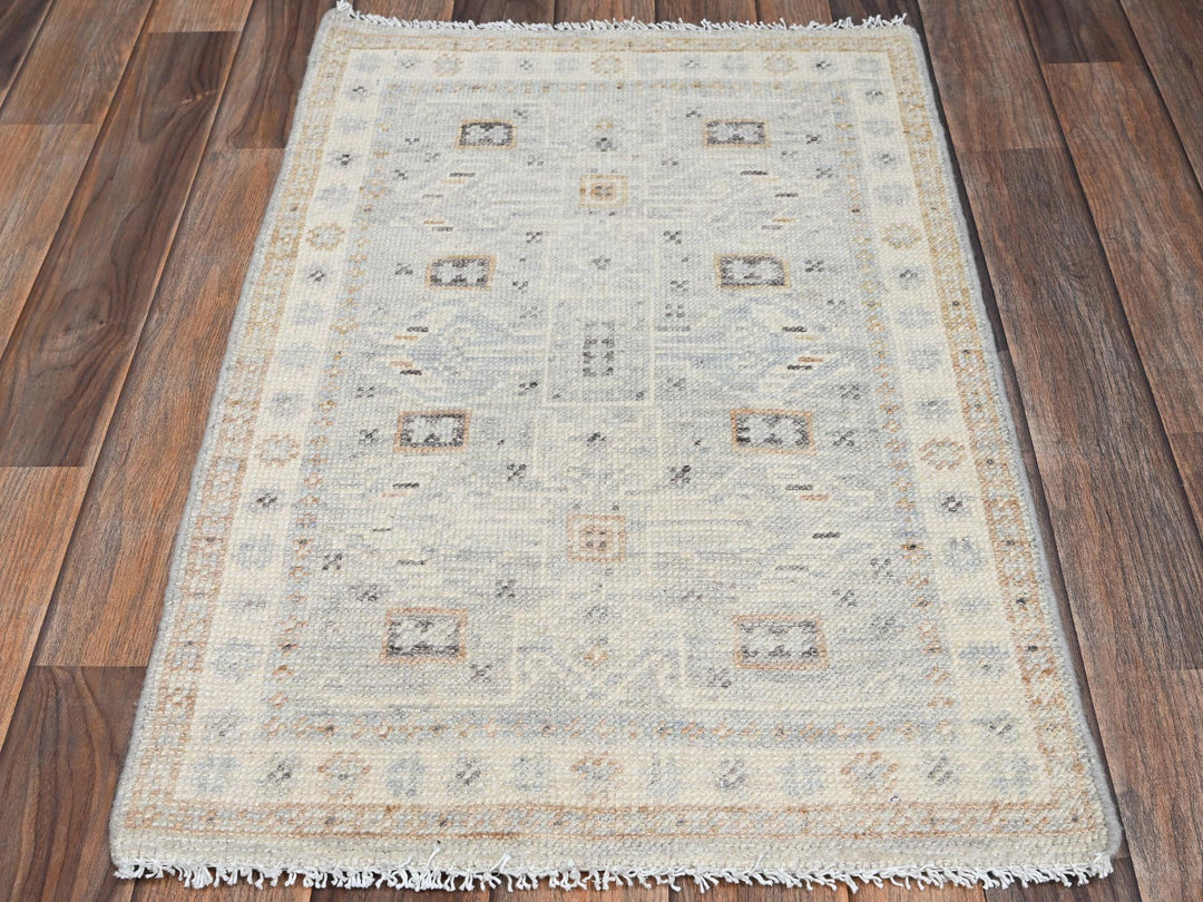 1'10" x 2'11" New Hand Knotted Grey Wool Rectangle Oriental Rug - MOA1022729