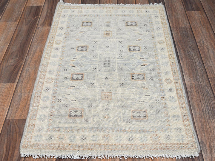 1'10" x 2'11" New Hand Knotted Grey Wool Rectangle Oriental Rug - MOA1022729