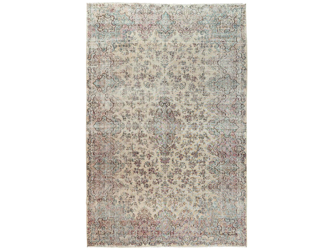 10'6" x 16'4" Vintage Hand Knotted Ivory Wool Rectangle Oriental Rug - MOA1022737