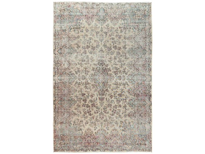 10'6" x 16'4" Vintage Hand Knotted Ivory Wool Rectangle Oriental Rug - MOA1022737