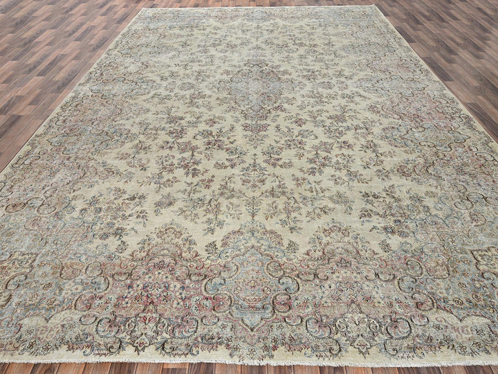 10'6" x 16'4" Vintage Hand Knotted Ivory Wool Rectangle Oriental Rug - MOA1022737