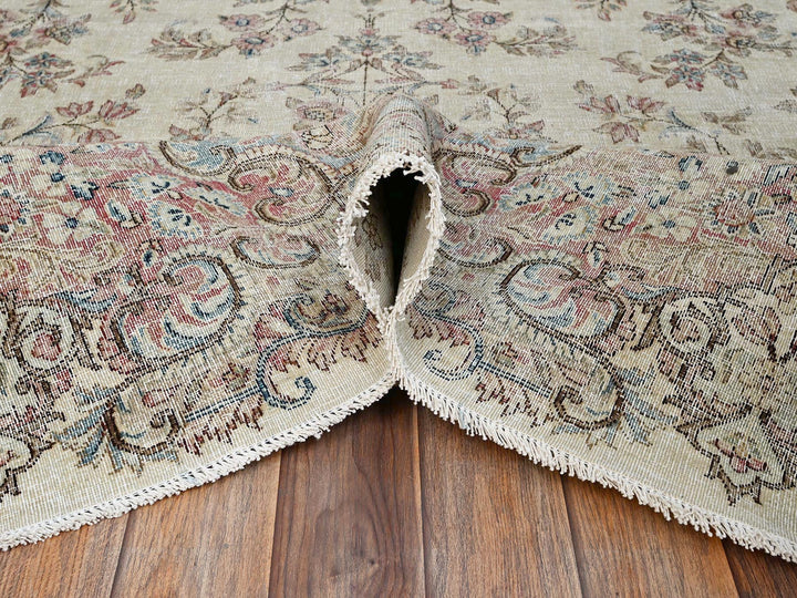 10'6" x 16'4" Vintage Hand Knotted Ivory Wool Rectangle Oriental Rug - MOA1022737