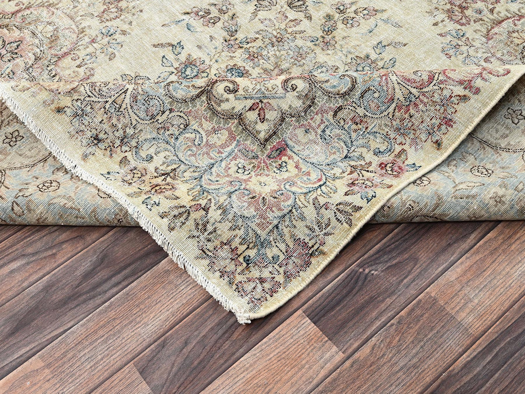 10'6" x 16'4" Vintage Hand Knotted Ivory Wool Rectangle Oriental Rug - MOA1022737