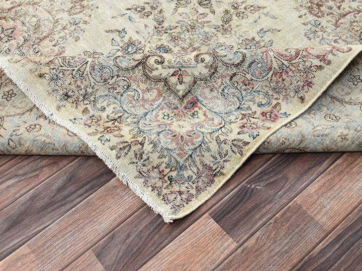 10'6" x 16'4" Vintage Hand Knotted Ivory Wool Rectangle Oriental Rug - MOA1022737
