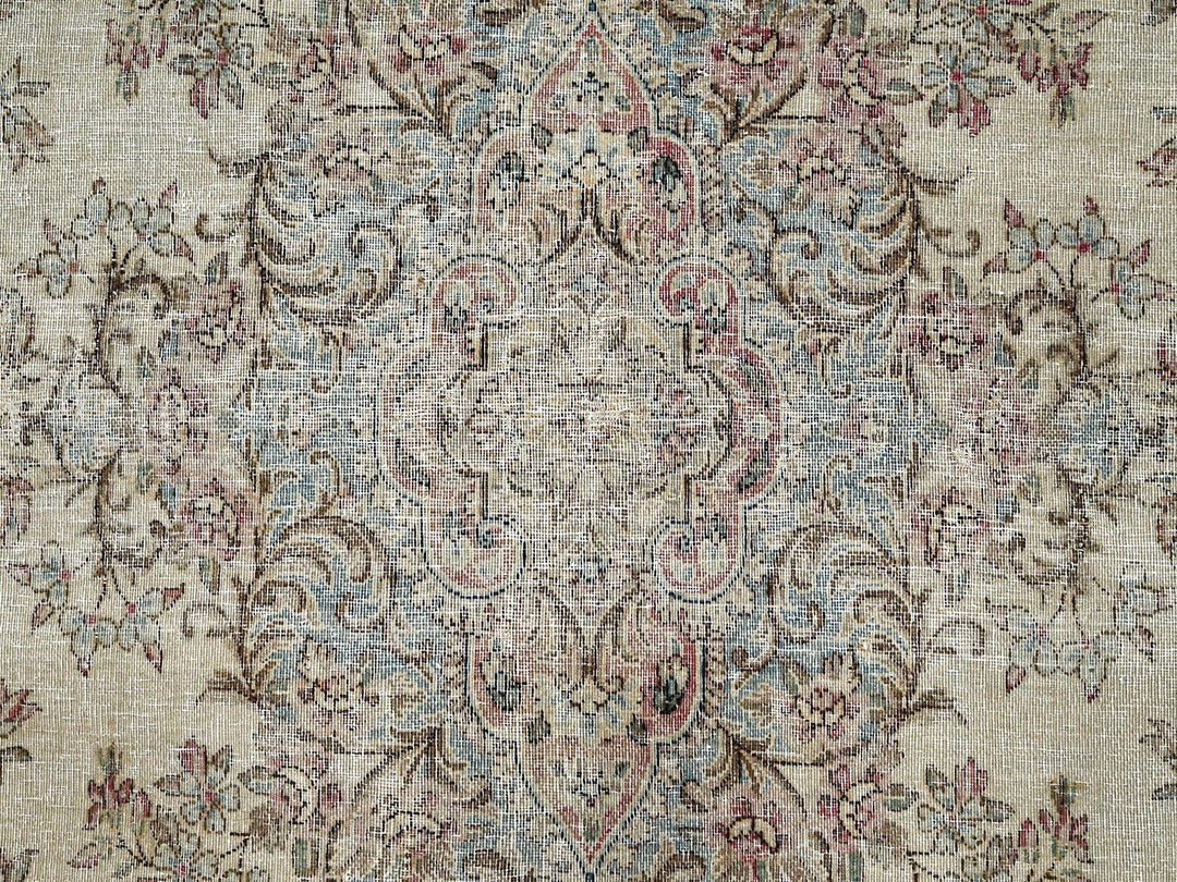10'6" x 16'4" Vintage Hand Knotted Ivory Wool Rectangle Oriental Rug - MOA1022737