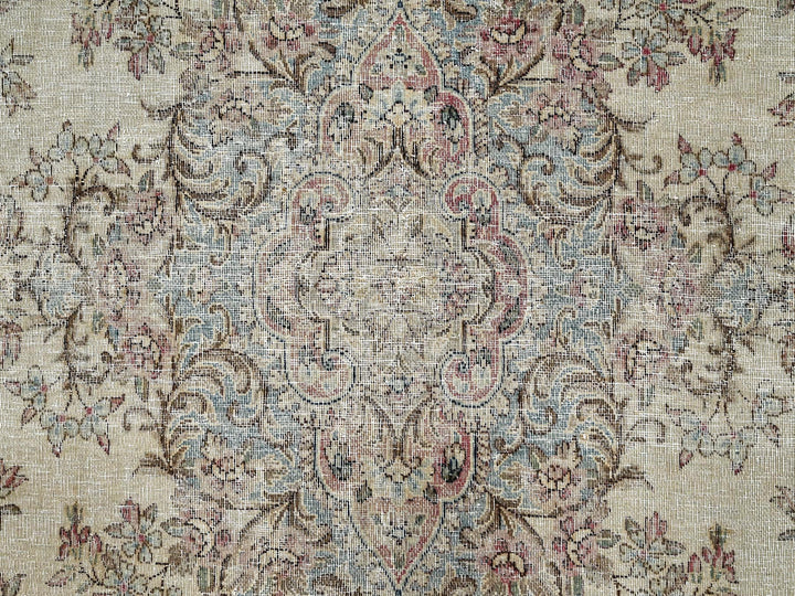 10'6" x 16'4" Vintage Hand Knotted Ivory Wool Rectangle Oriental Rug - MOA1022737
