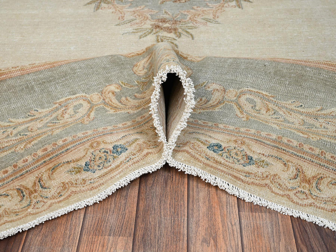 8'9" x 11'8" Vintage Hand Knotted Ivory Wool Rectangle Oriental Rug - MOA1022738