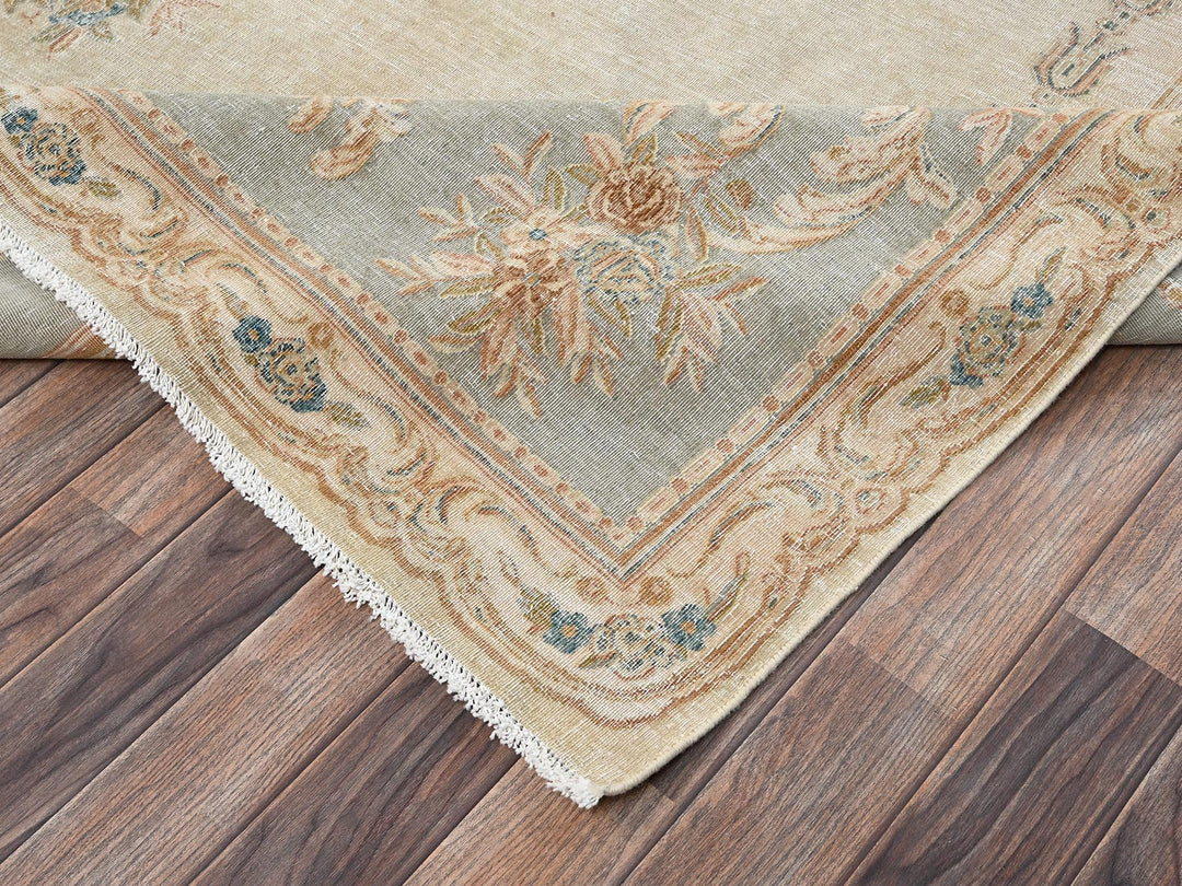8'9" x 11'8" Vintage Hand Knotted Ivory Wool Rectangle Oriental Rug - MOA1022738