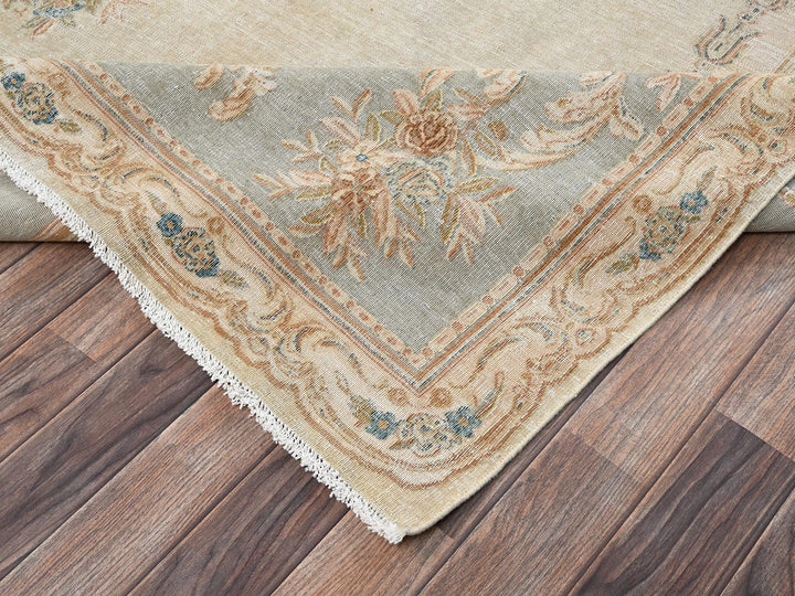 8'9" x 11'8" Vintage Hand Knotted Ivory Wool Rectangle Oriental Rug - MOA1022738